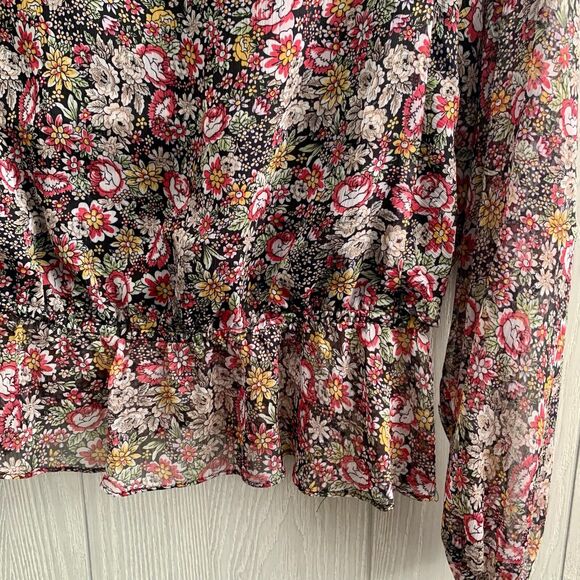 1.State Multicolor Floral Print Long Sleeve Sheer Top Size Small - Picture 3 of 5